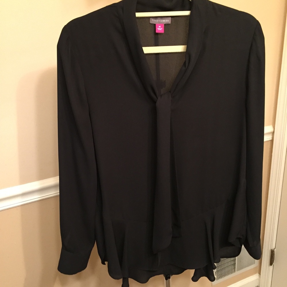 Black tie-neck blouse